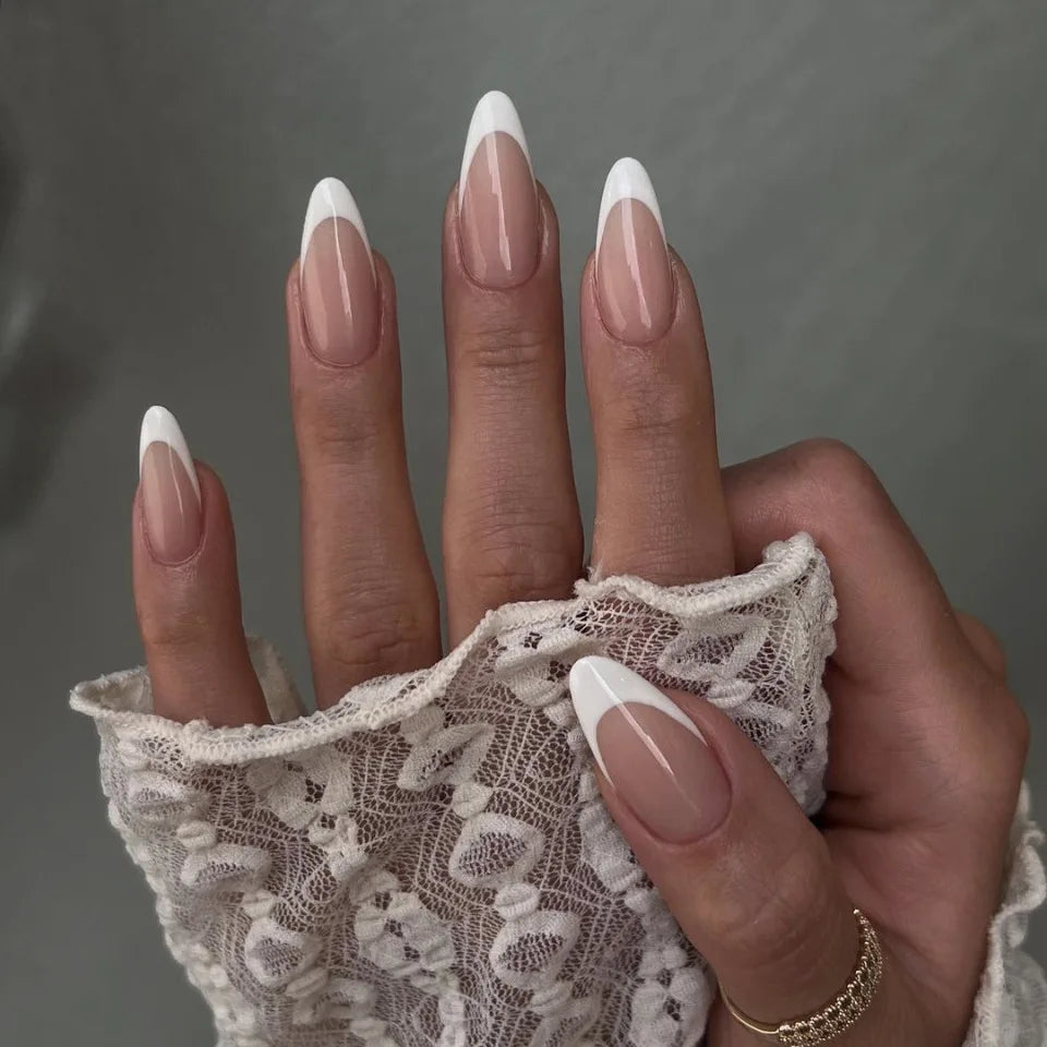 24pcs Almond Press on Nails French False Nails Wearable Stick-on Nails Fake Nail Uñas Postizas Накладные Ногти 네일팁 Faux Ongles