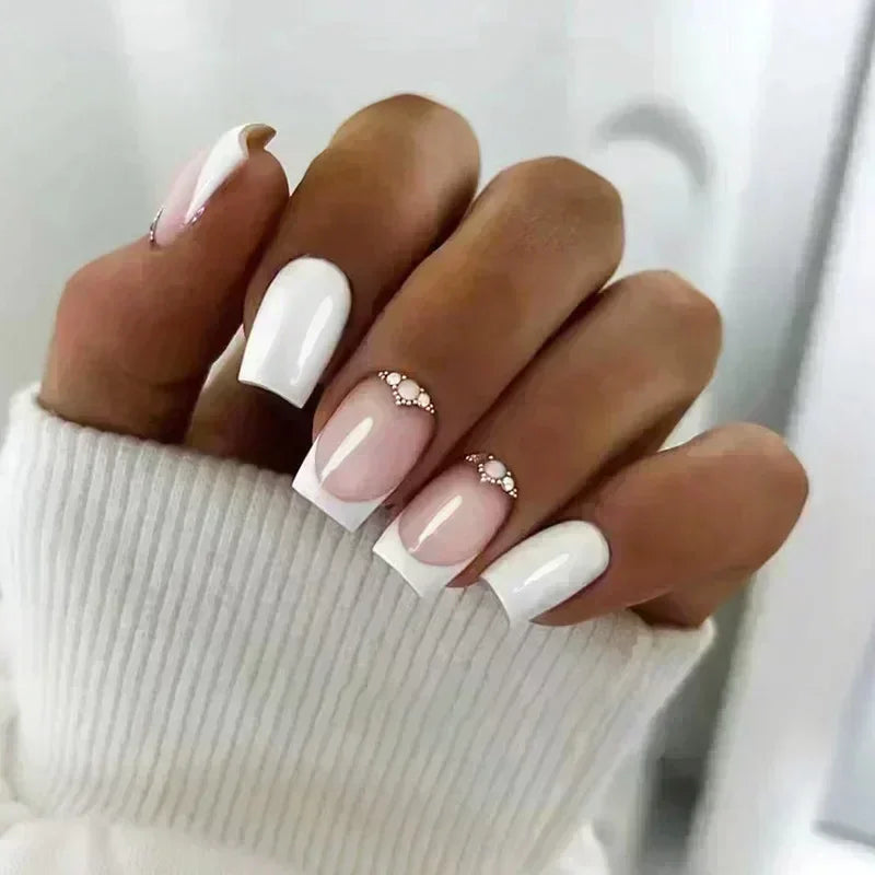24Pcs Yellow Simple False Nails Short Coffin Art Artificial with French Design Wearable Fake Nails Full Cover Press on Nail Tips