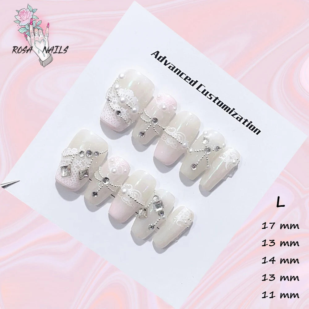 New Silver Star Press on Nails with Glue Handmade Flash Rhinestone Reusable Artificial Fake Tips Diamond Black Short False Nails