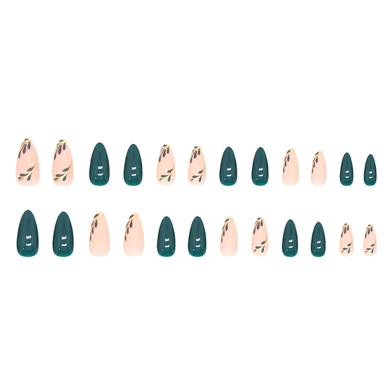 24 PCs Long French Minimalist Leaf Nails with 1 Jelly Gel and 1 Nail File