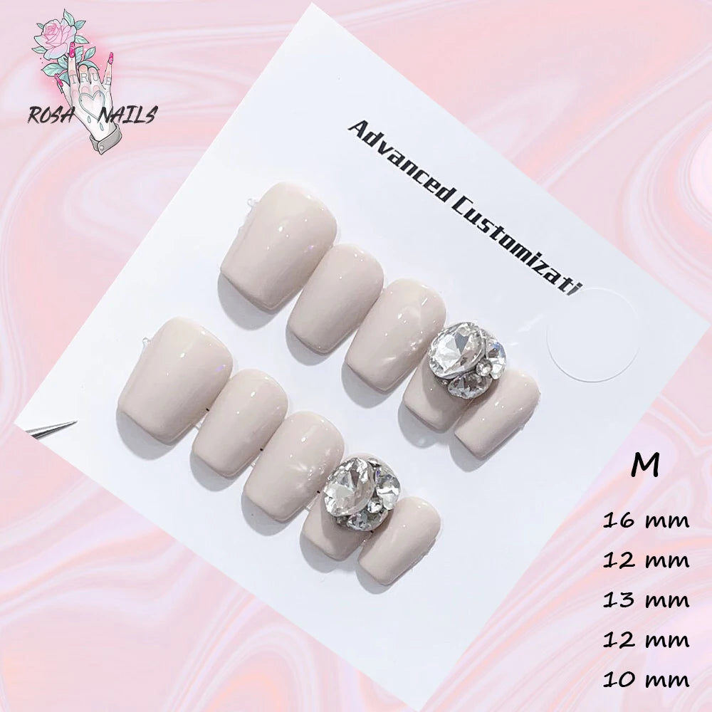 New Silver Star Press on Nails with Glue Handmade Flash Rhinestone Reusable Artificial Fake Tips Diamond Black Short False Nails