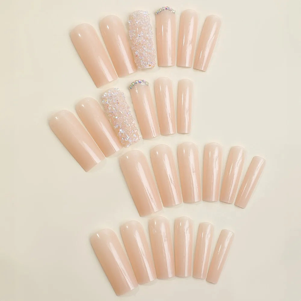 Press on Nails Long Ballet Nails Fashion Valentine's Day Rhinestone Wearable Fake Nails Manicure Tool Full Cover False Nail