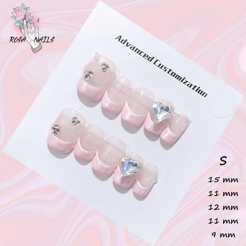 New Silver Star Press on Nails with Glue Handmade Flash Rhinestone Reusable Artificial Fake Tips Diamond Black Short False Nails