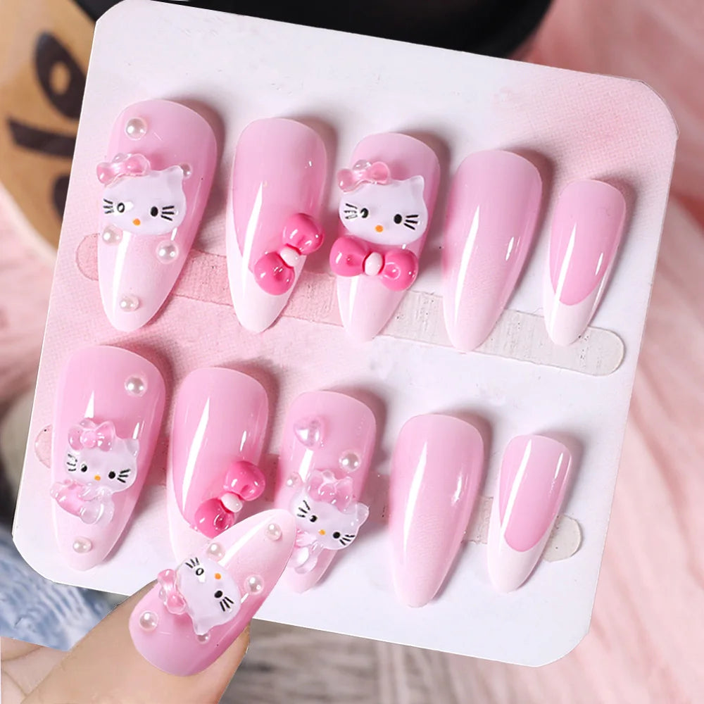 24Pcs Sanrio Blue Cinnamoroll Fake Nails Cute Anime Cartoon Kuromi My Melody press on False nails Fashion Nail Patches for Girls