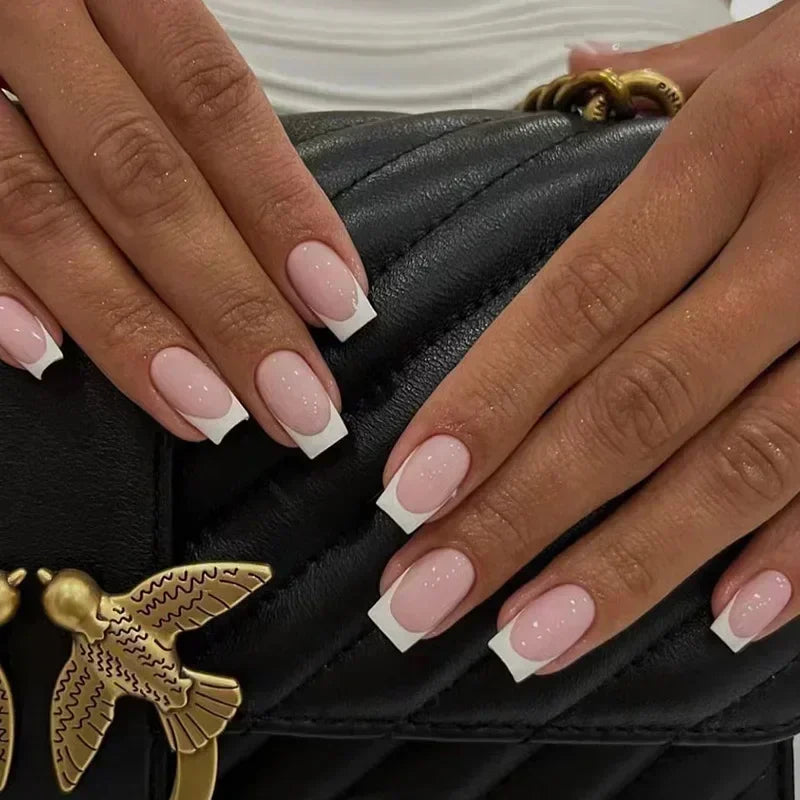 24Pcs Yellow Simple False Nails Short Coffin Art Artificial with French Design Wearable Fake Nails Full Cover Press on Nail Tips