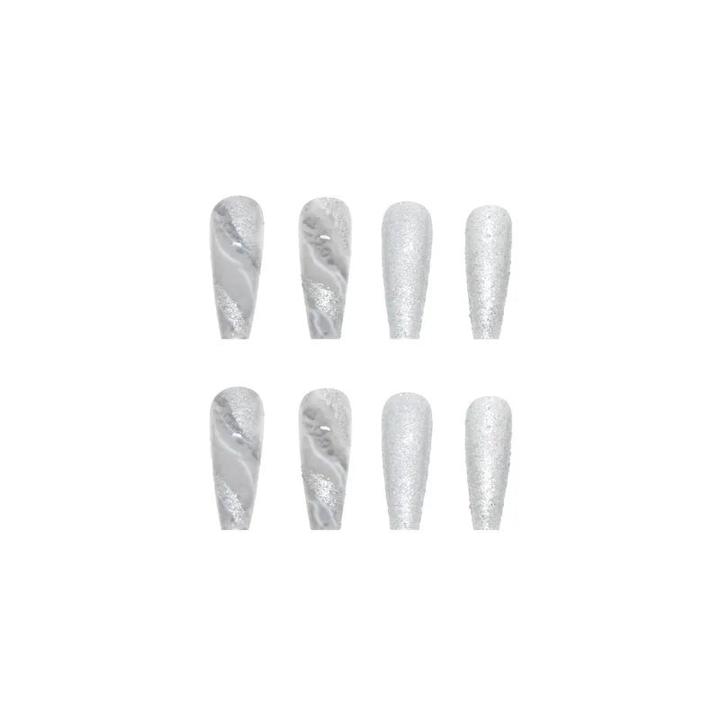 24-piece Long French Minimalist Flash Fingernail with 1 Jelly Gel and 1 Nail File