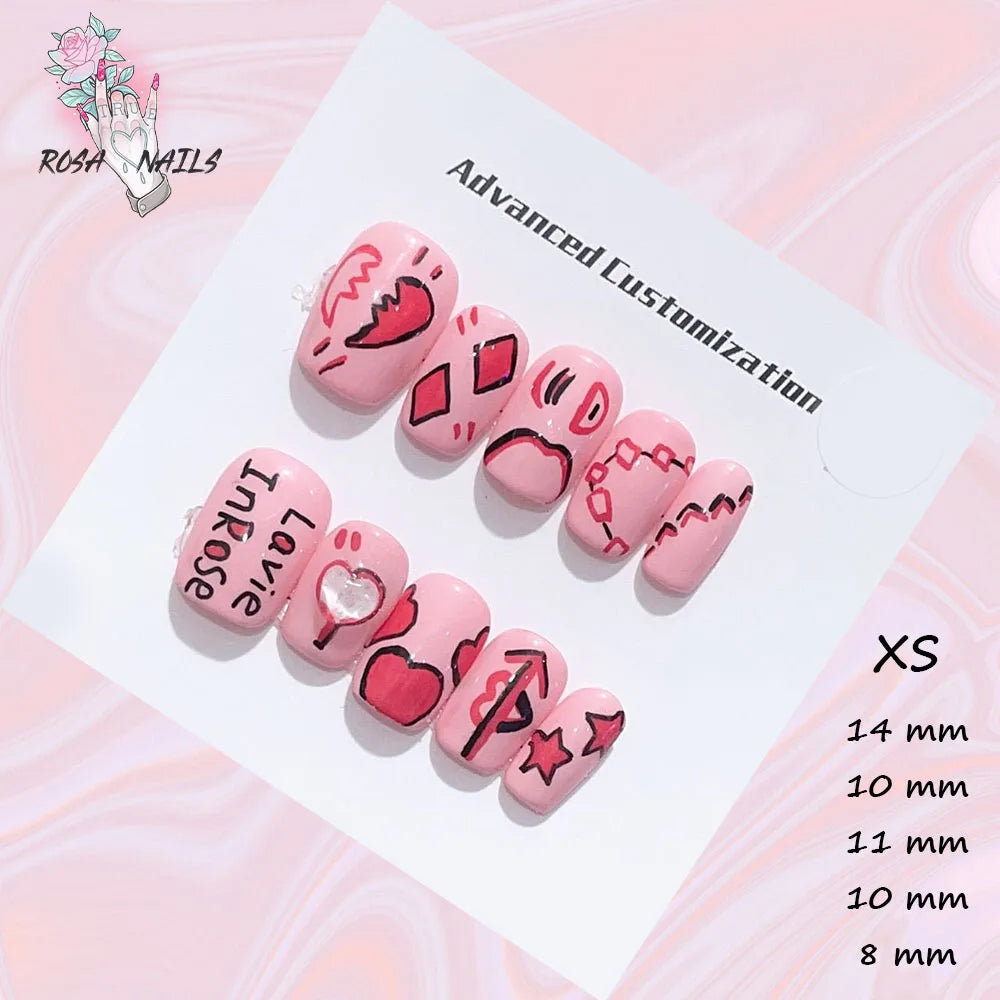 New Silver Star Press on Nails with Glue Handmade Flash Rhinestone Reusable Artificial Fake Tips Diamond Black Short False Nails