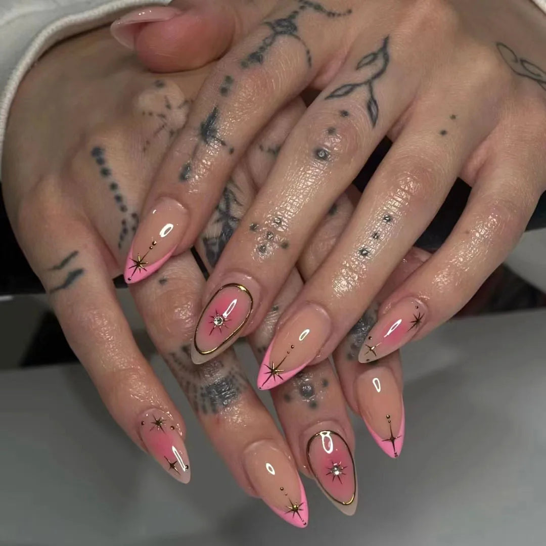 24pcs Almond Press on Nails French False Nails Wearable Stick-on Nails Fake Nail Uñas Postizas Накладные Ногти 네일팁 Faux Ongles