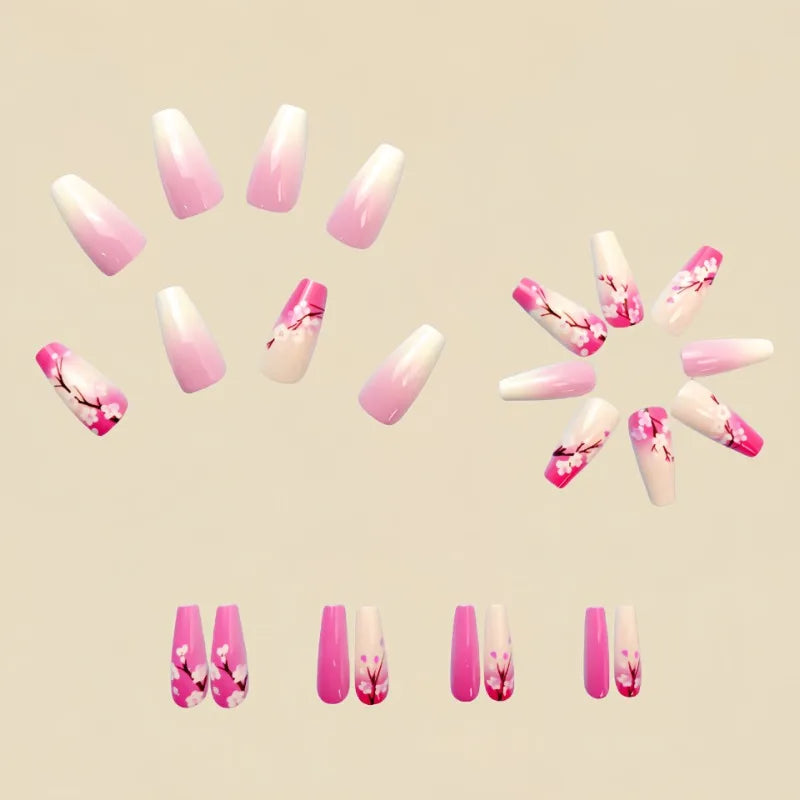 24Pcs Mini Flower Press on Nails Short Square False Nail Gradient Glitter Floral Fake Nail French Nails Press Ons Sweet Nail Art