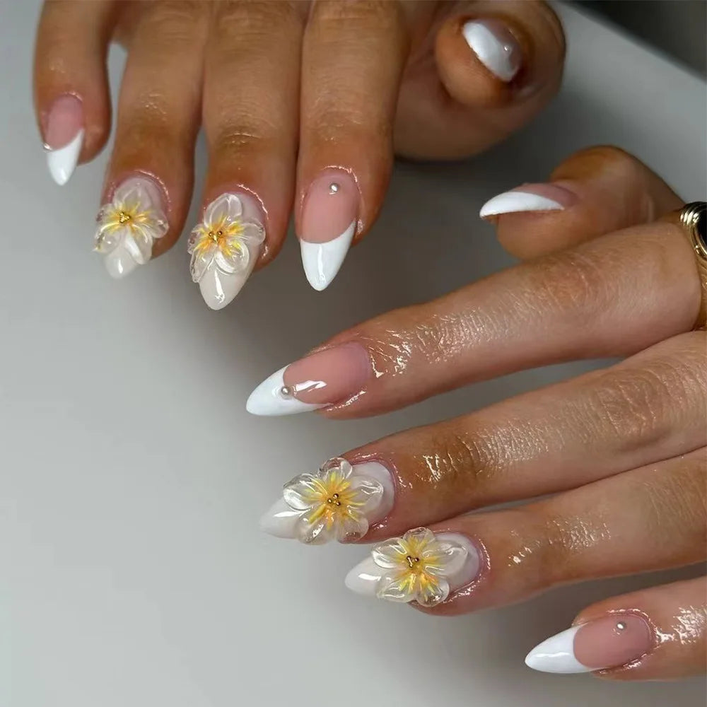 24pcs Almond Press on Nails French False Nails Wearable Stick-on Nails Fake Nail Uñas Postizas Накладные Ногти 네일팁 Faux Ongles