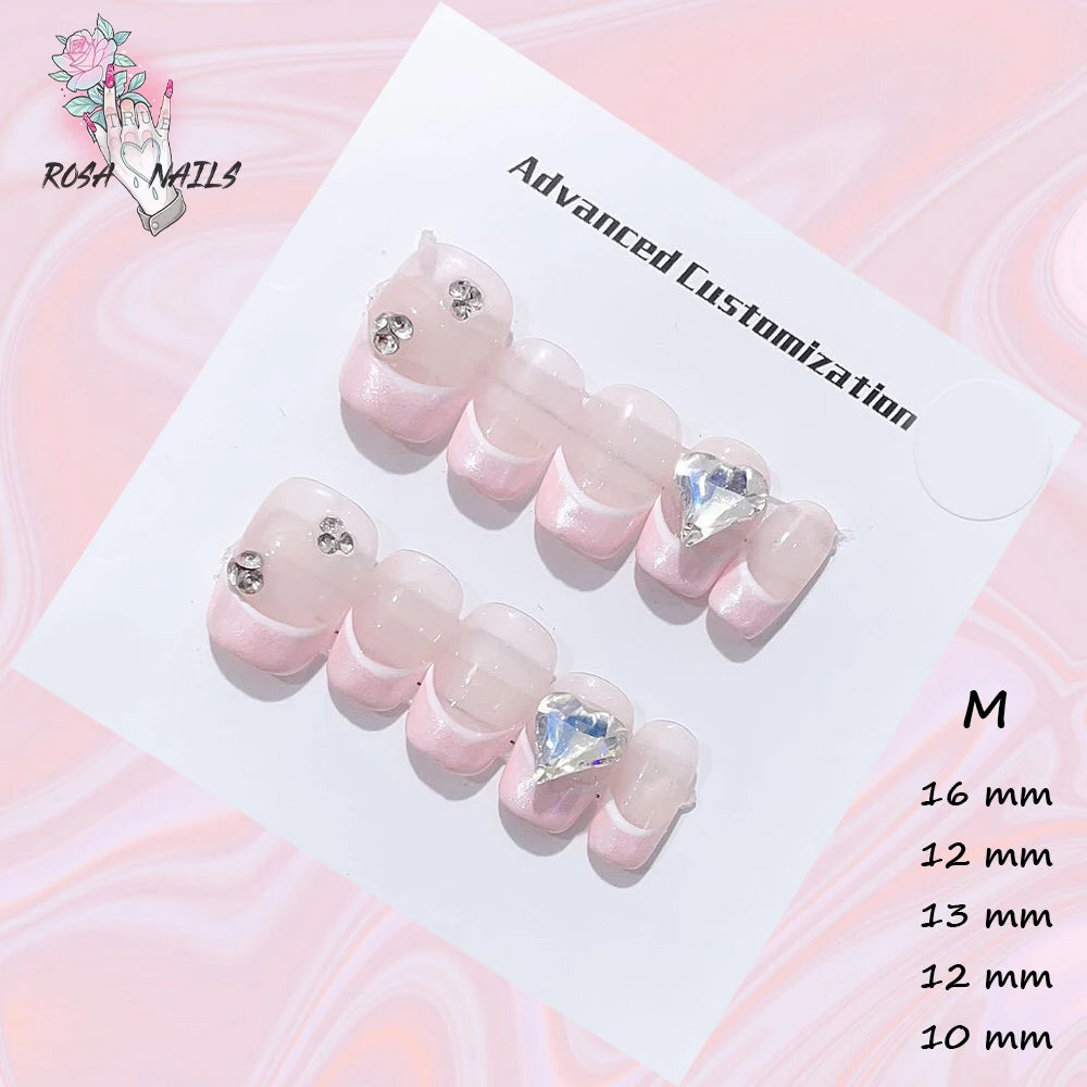 New Silver Star Press on Nails with Glue Handmade Flash Rhinestone Reusable Artificial Fake Tips Diamond Black Short False Nails