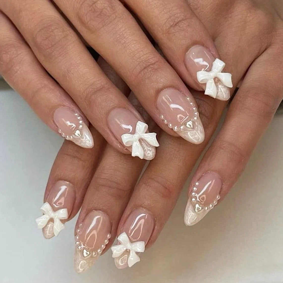 24pcs Almond Press on Nails French False Nails Wearable Stick-on Nails Fake Nail Uñas Postizas Накладные Ногти 네일팁 Faux Ongles