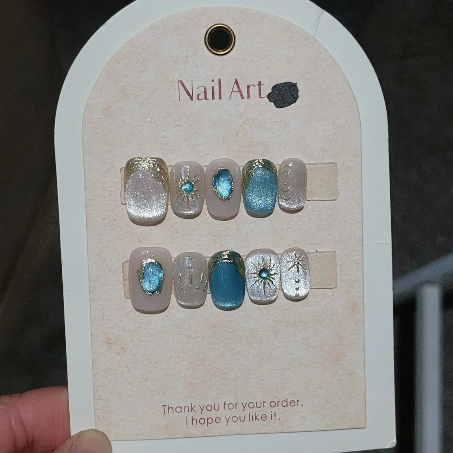 10Pcs Short Handmade Press on Nails Cat Eye Fake Nails Wearable Stick-on Nails Full Cover False Nail Uñas Postizas Faux Ongles
