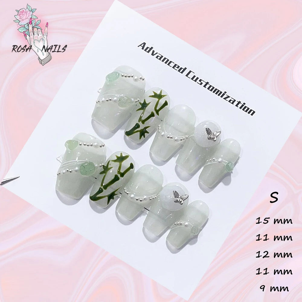 New Silver Star Press on Nails with Glue Handmade Flash Rhinestone Reusable Artificial Fake Tips Diamond Black Short False Nails