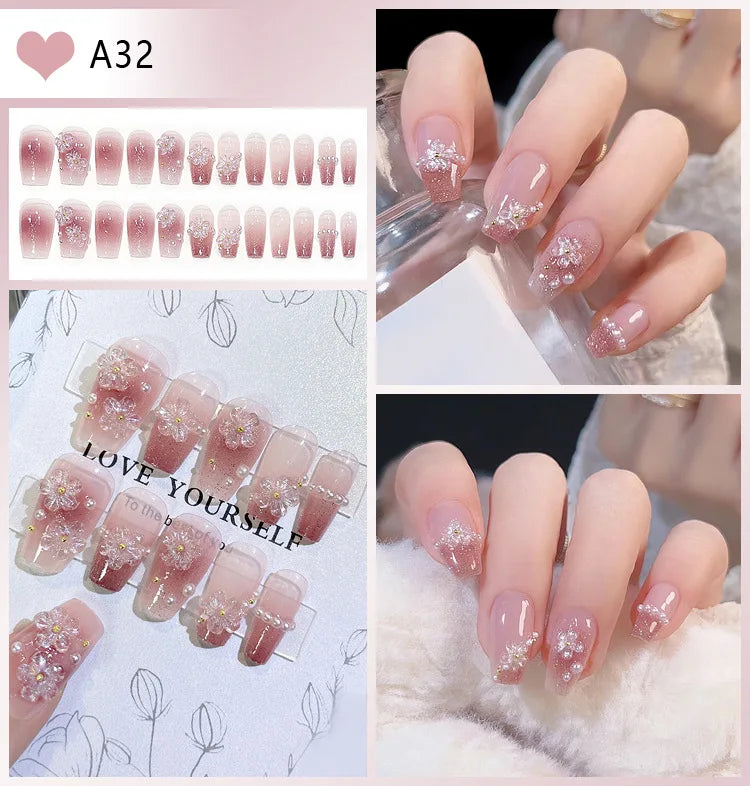 24Pcs Sanrio Blue Cinnamoroll Fake Nails Cute Anime Cartoon Kuromi My Melody press on False nails Fashion Nail Patches for Girls