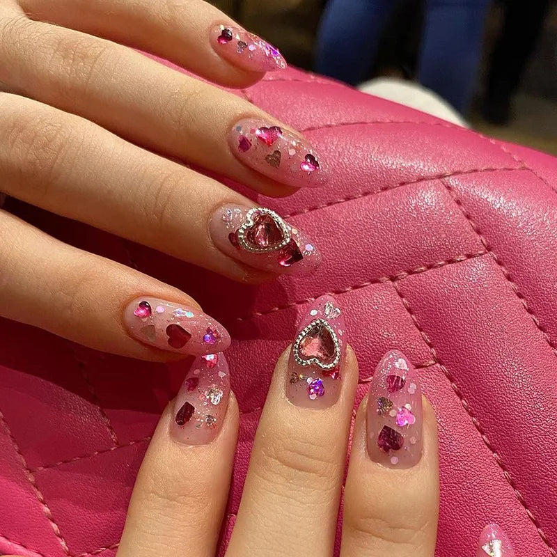 24pcs Baroque Style False Nails with Gold Moon Star Design Almond Fake Nail Patches Wearable Heavy Metal French Press on Nails