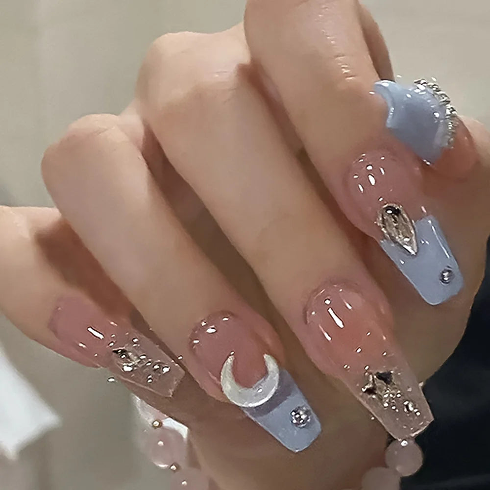 24Pcs Sanrio Blue Cinnamoroll Fake Nails Cute Anime Cartoon Kuromi My Melody press on False nails Fashion Nail Patches for Girls