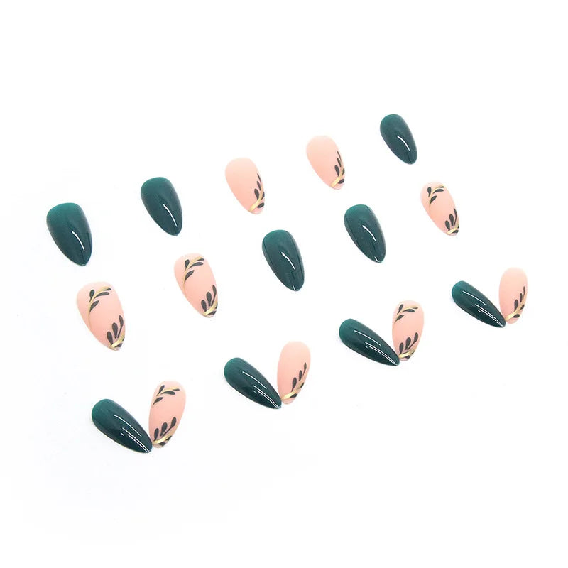 24 PCs Long French Minimalist Leaf Nails with 1 Jelly Gel and 1 Nail File