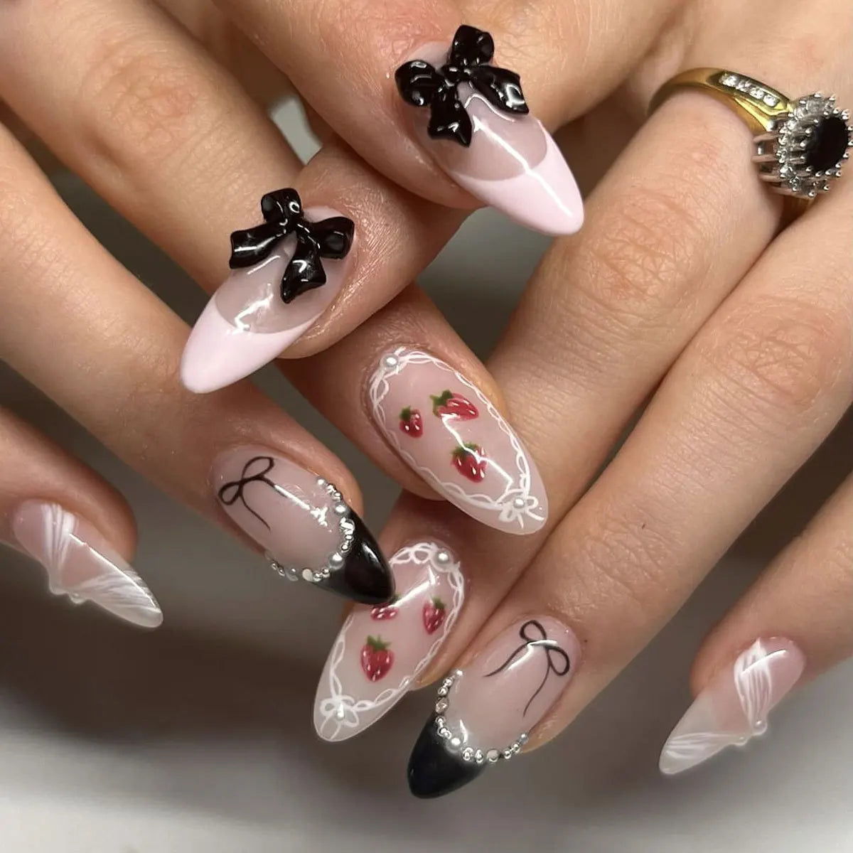 24pcs Almond Press on Nails French False Nails Wearable Stick-on Nails Fake Nail Uñas Postizas Накладные Ногти 네일팁 Faux Ongles