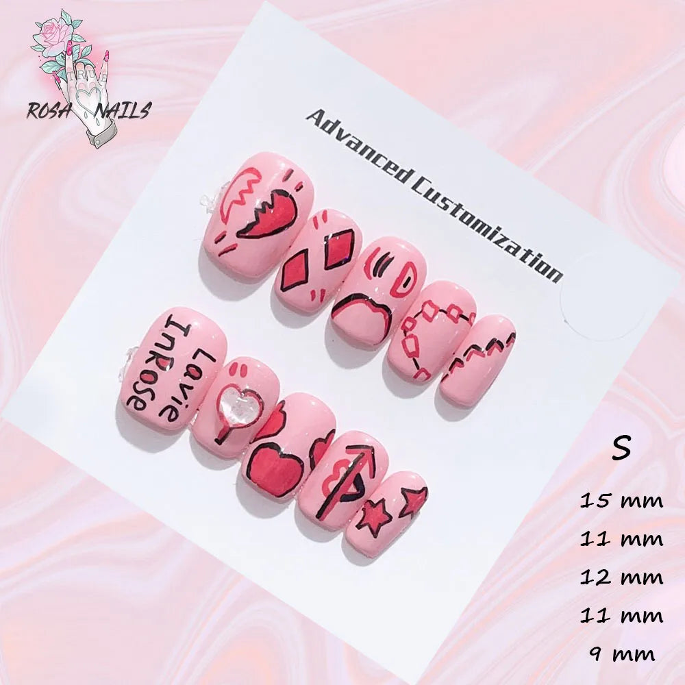 New Silver Star Press on Nails with Glue Handmade Flash Rhinestone Reusable Artificial Fake Tips Diamond Black Short False Nails