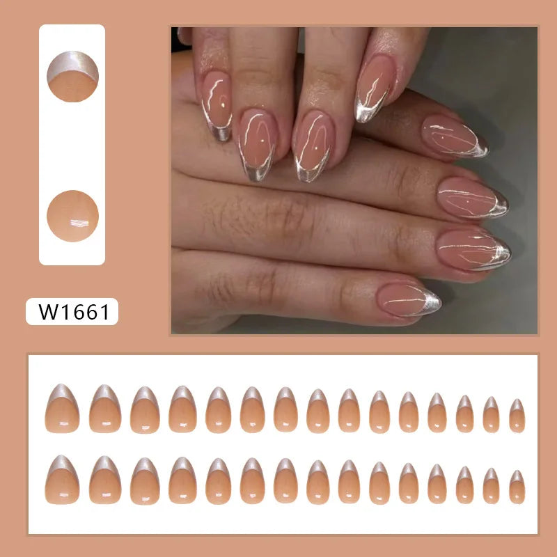 24pcs Almond Press on Nails French False Nails Wearable Stick-on Nails Fake Nail Uñas Postizas Накладные Ногти 네일팁 Faux Ongles