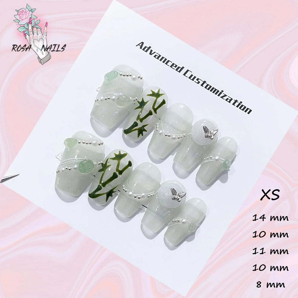 New Silver Star Press on Nails with Glue Handmade Flash Rhinestone Reusable Artificial Fake Tips Diamond Black Short False Nails