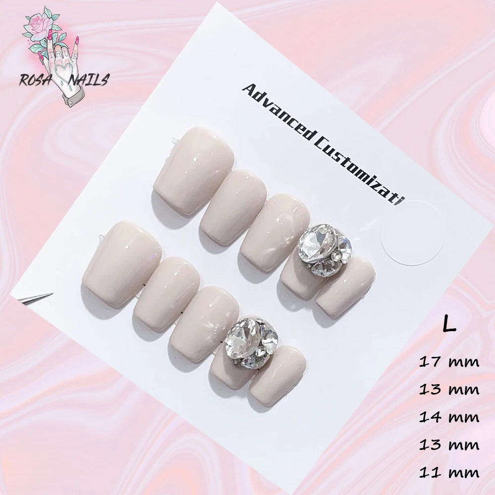 New Silver Star Press on Nails with Glue Handmade Flash Rhinestone Reusable Artificial Fake Tips Diamond Black Short False Nails