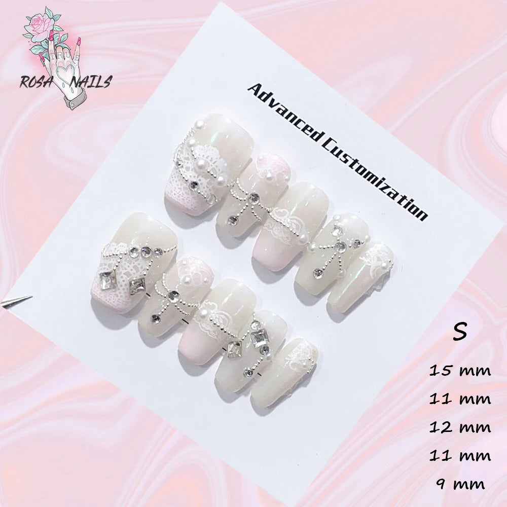 New Silver Star Press on Nails with Glue Handmade Flash Rhinestone Reusable Artificial Fake Tips Diamond Black Short False Nails