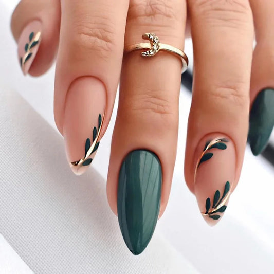 24 PCs Long French Minimalist Leaf Nails with 1 Jelly Gel and 1 Nail File