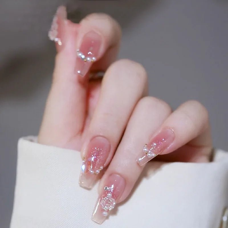 24Pcs Sanrio Blue Cinnamoroll Fake Nails Cute Anime Cartoon Kuromi My Melody press on False nails Fashion Nail Patches for Girls