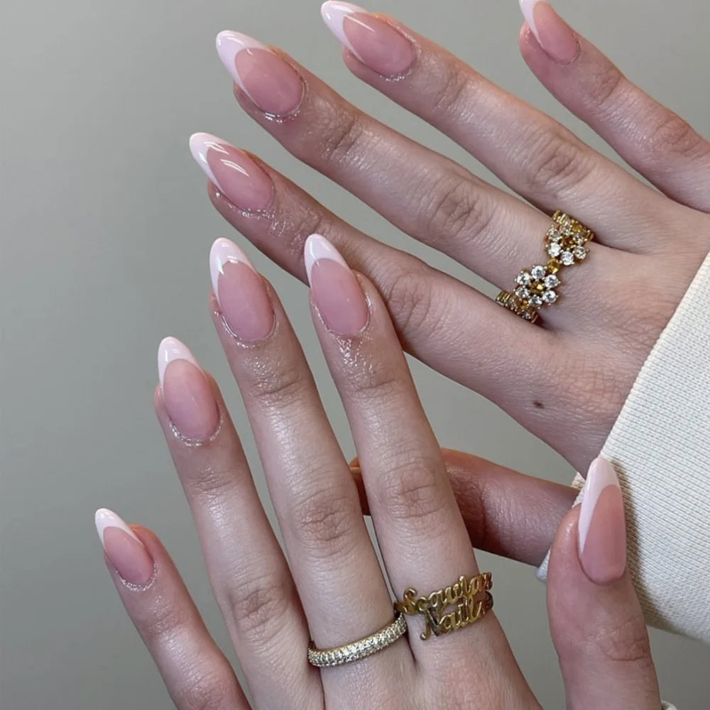 24pcs Almond Press on Nails French False Nails Wearable Stick-on Nails Fake Nail Uñas Postizas Накладные Ногти 네일팁 Faux Ongles