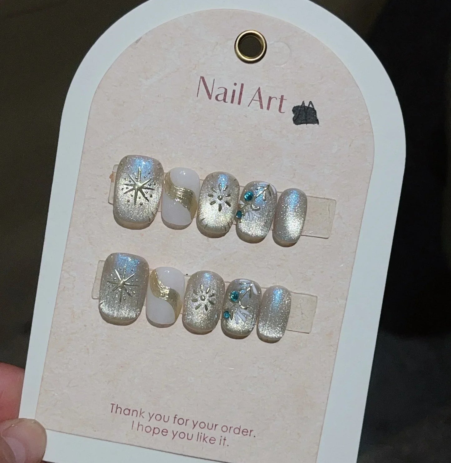 10Pcs Short Handmade Press on Nails Cat Eye Fake Nails Wearable Stick-on Nails Full Cover False Nail Uñas Postizas Faux Ongles